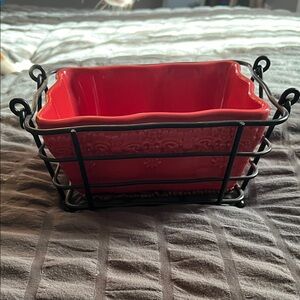 Temp-tation Red Small Red Loaf Pan with Black Metal Basket